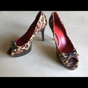 Guess by Marciano Leopard Peep Toe Heels